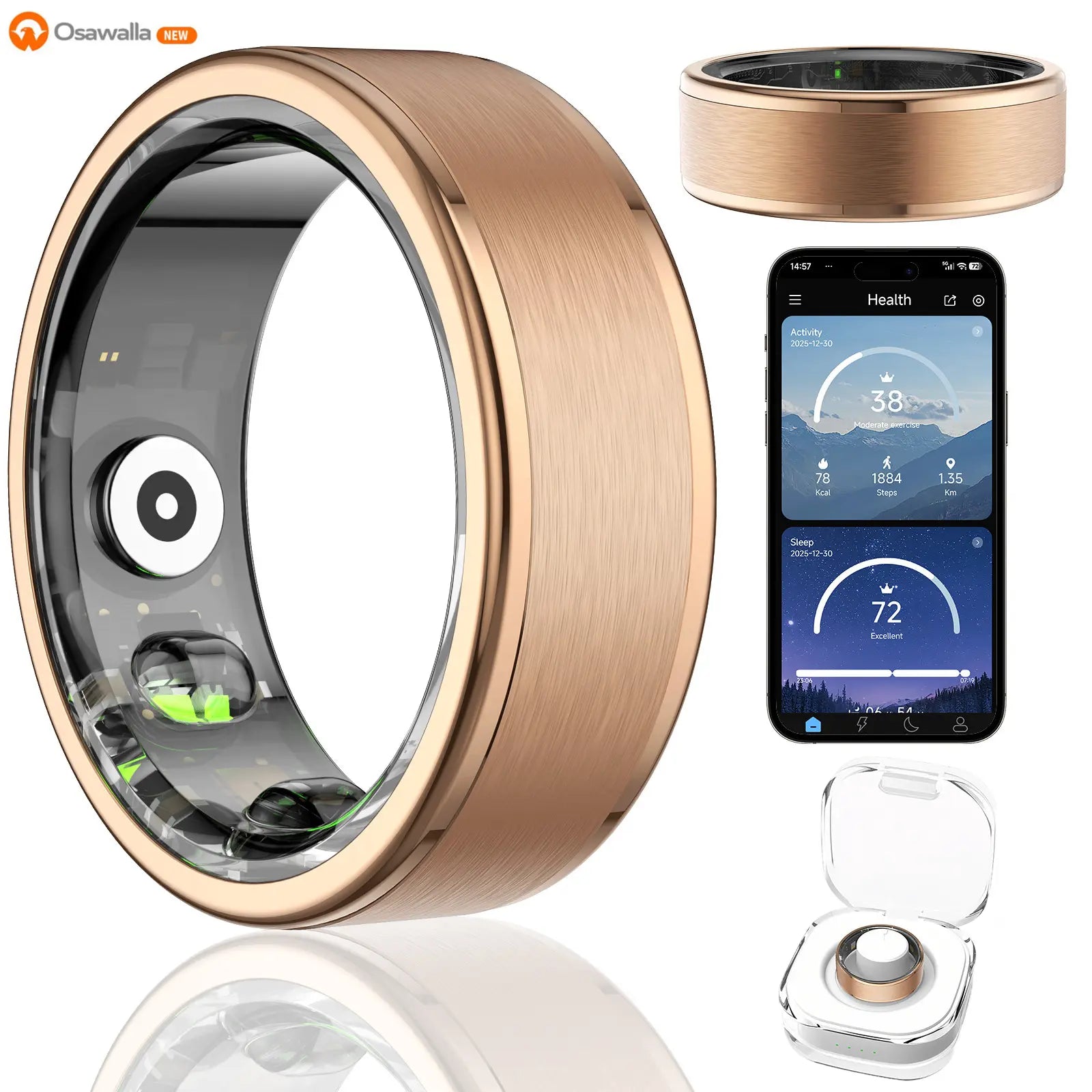 2026 Smart Health Tracking Ring for Men and Women, 5ATM Waterproof, Fitness and Sleep Monitor, No App Subscription Required