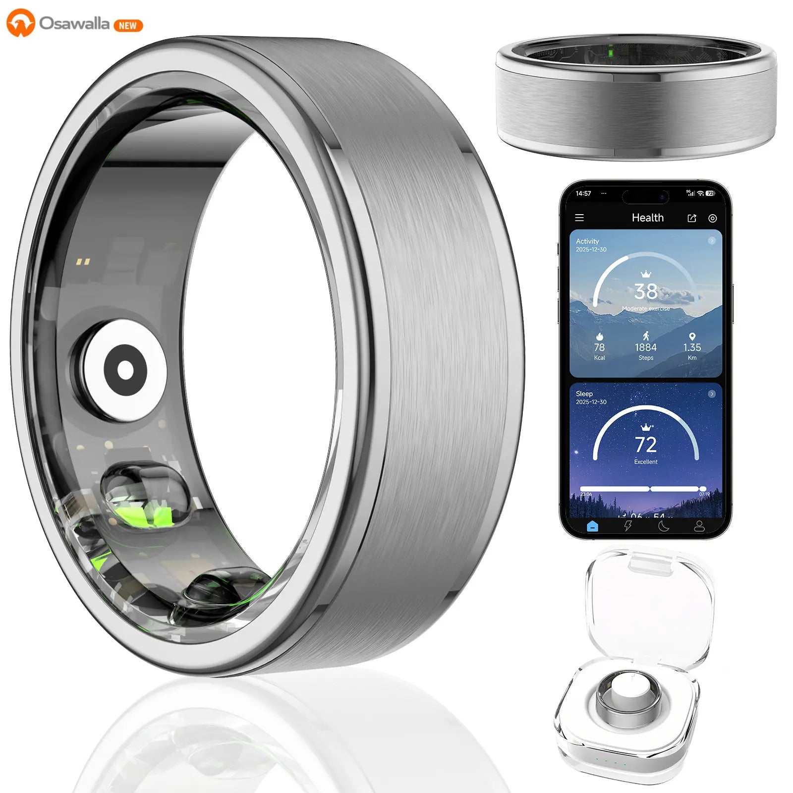 2026 Smart Health Tracking Ring for Men and Women, 5ATM Waterproof, Fitness and Sleep Monitor, No App Subscription Required