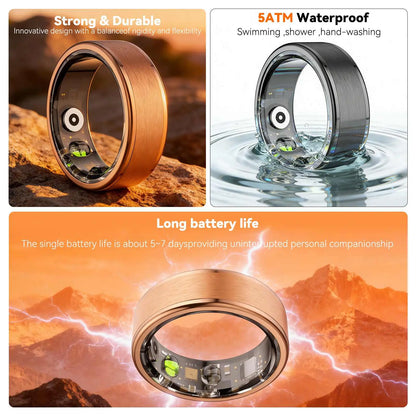 2026 Smart Health Tracking Ring for Men and Women, 5ATM Waterproof, Fitness and Sleep Monitor, No App Subscription Required