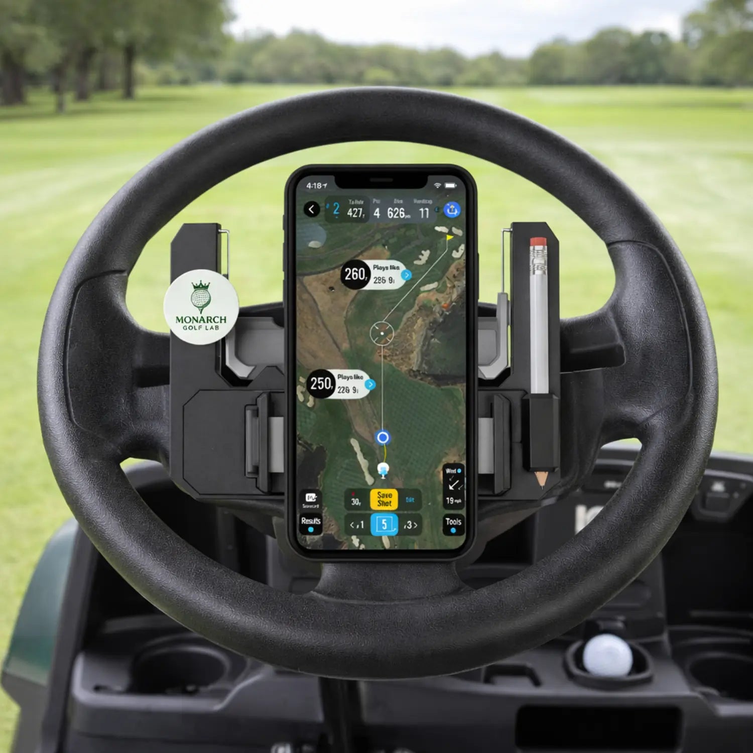 Golf Cart Steering Wheel Phone Mount - Flip-Up Cell Phone Holder for Club Car with Secure Grip and Easy Access