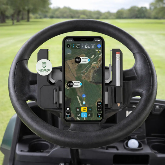 Golf Cart Steering Wheel Phone Mount - Flip-Up Cell Phone Holder for Club Car with Secure Grip and Easy Access