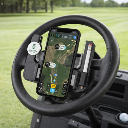 Golf Cart Steering Wheel Phone Mount - Flip-Up Cell Phone Holder for Club Car with Secure Grip and Easy Access
